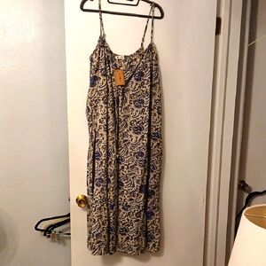 Nwt NATURAL LIFE Blue and Creme Sleeveless Midi Sundress Size L